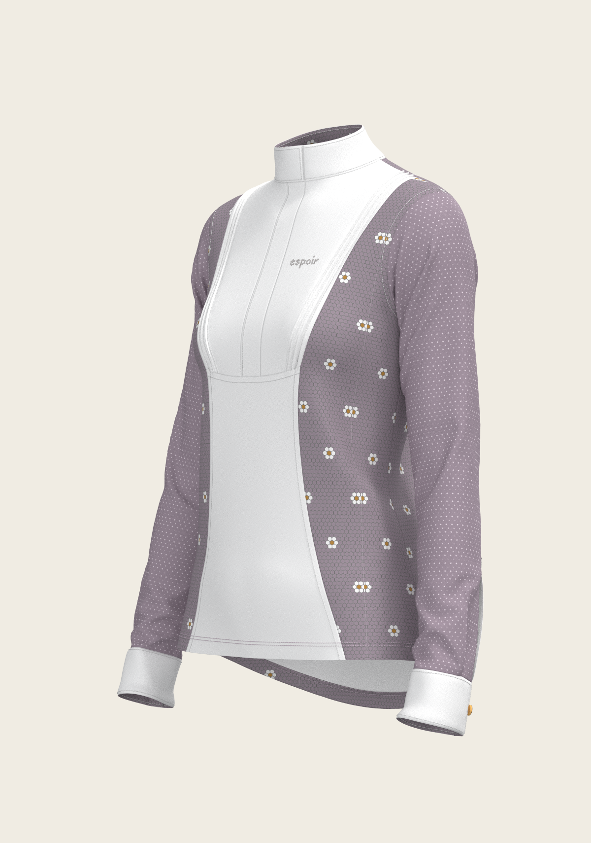 Espoir Short Pleated Long Sleeve Show Shirt, Mosaic Daises in Lavender