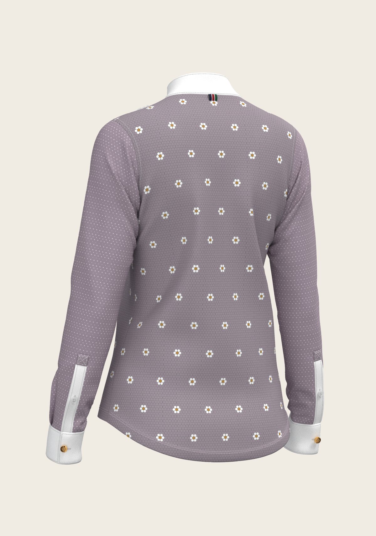 Espoir Short Pleated Long Sleeve Show Shirt, Mosaic Daises in Lavender