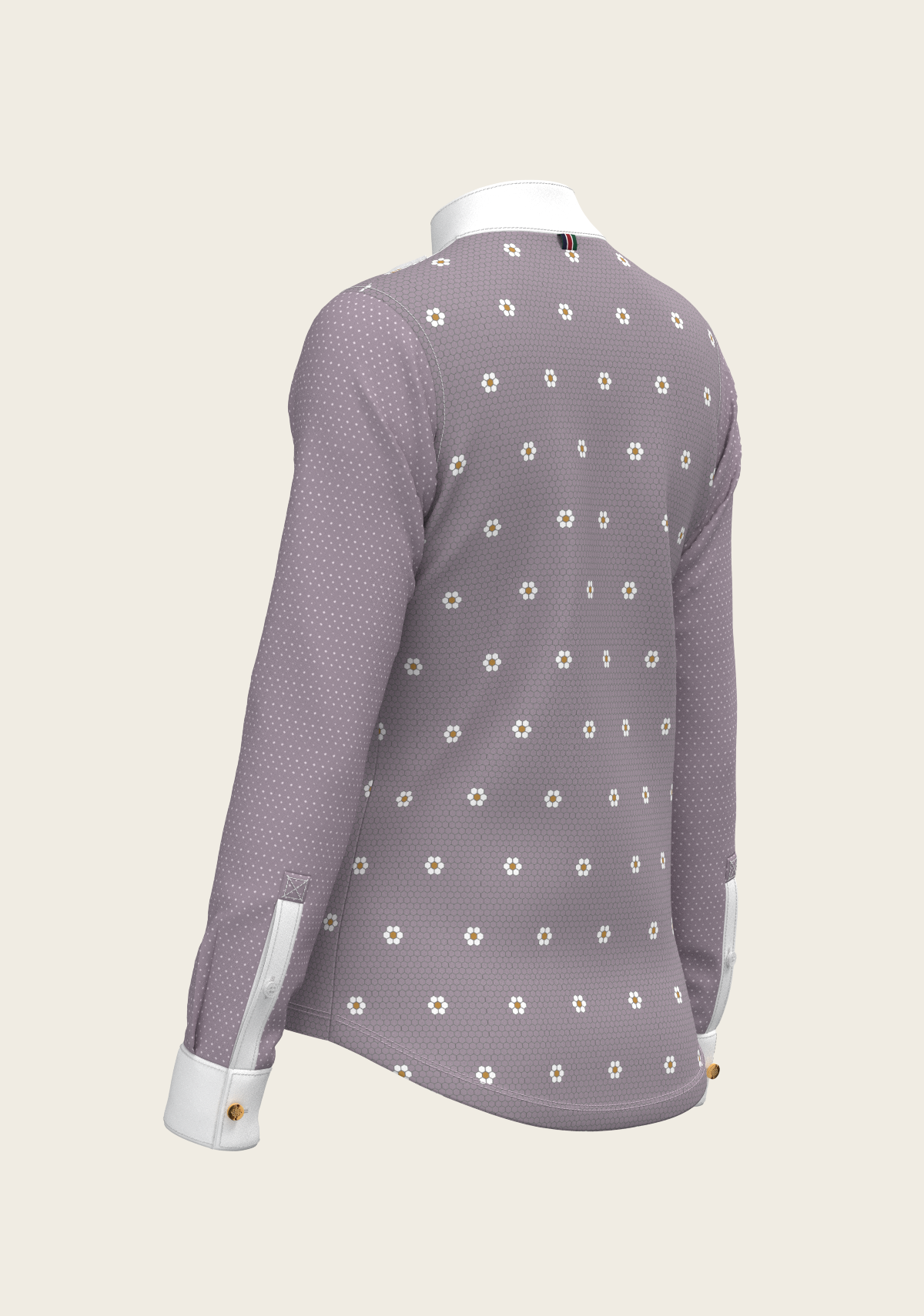 Espoir Short Pleated Long Sleeve Show Shirt, Mosaic Daises in Lavender