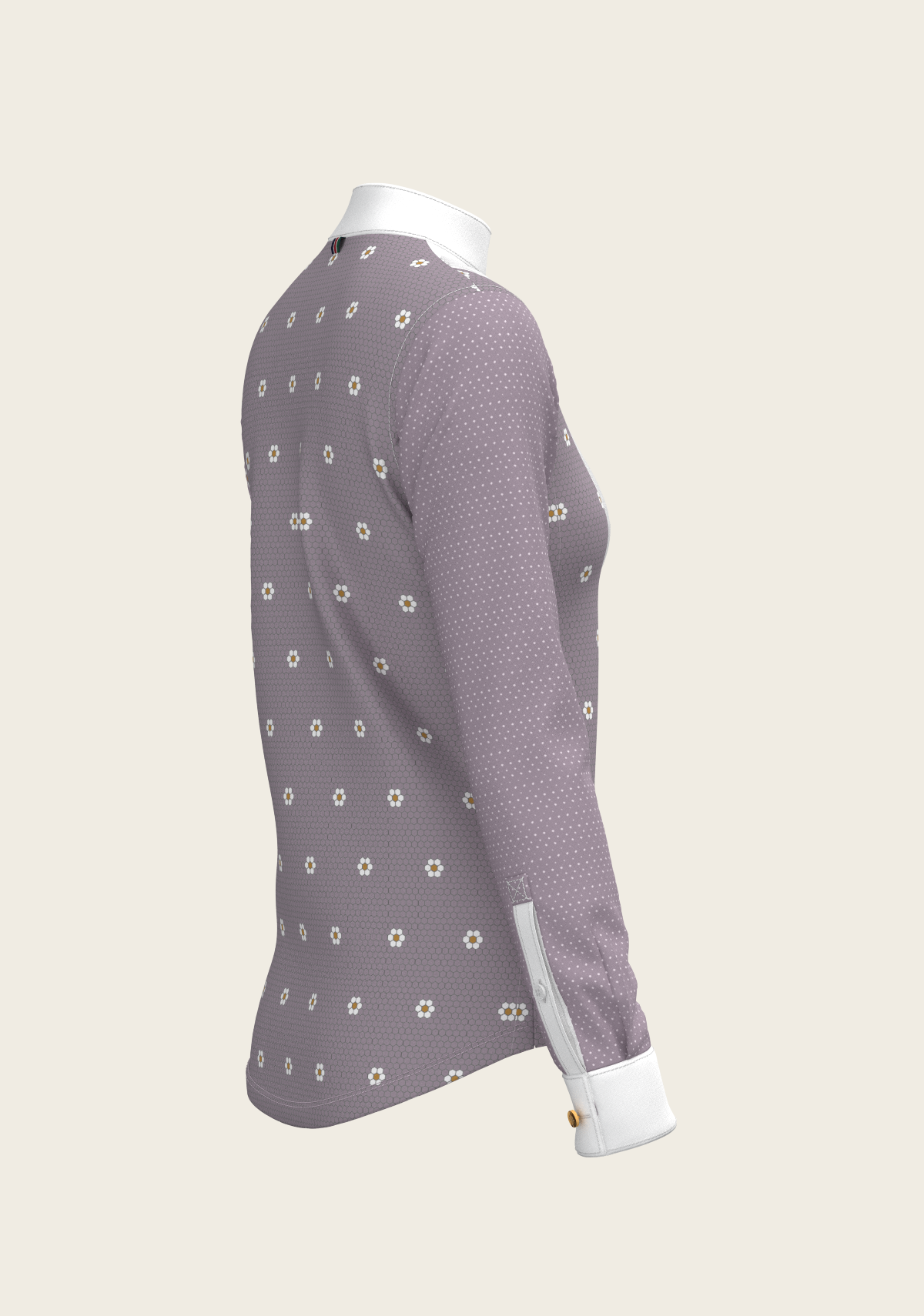 Espoir Short Pleated Long Sleeve Show Shirt, Mosaic Daises in Lavender