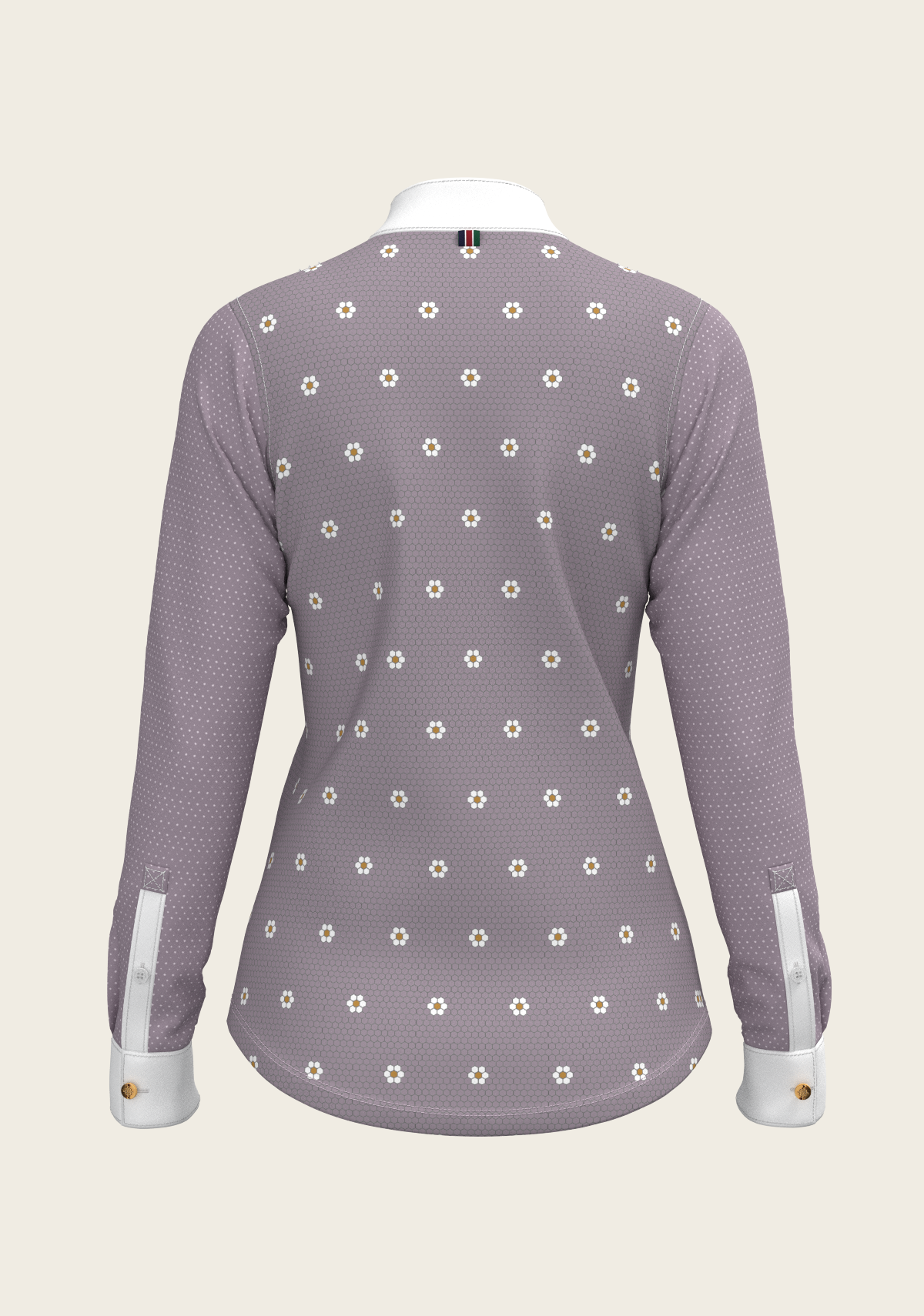 Espoir Short Pleated Long Sleeve Show Shirt, Mosaic Daises in Lavender