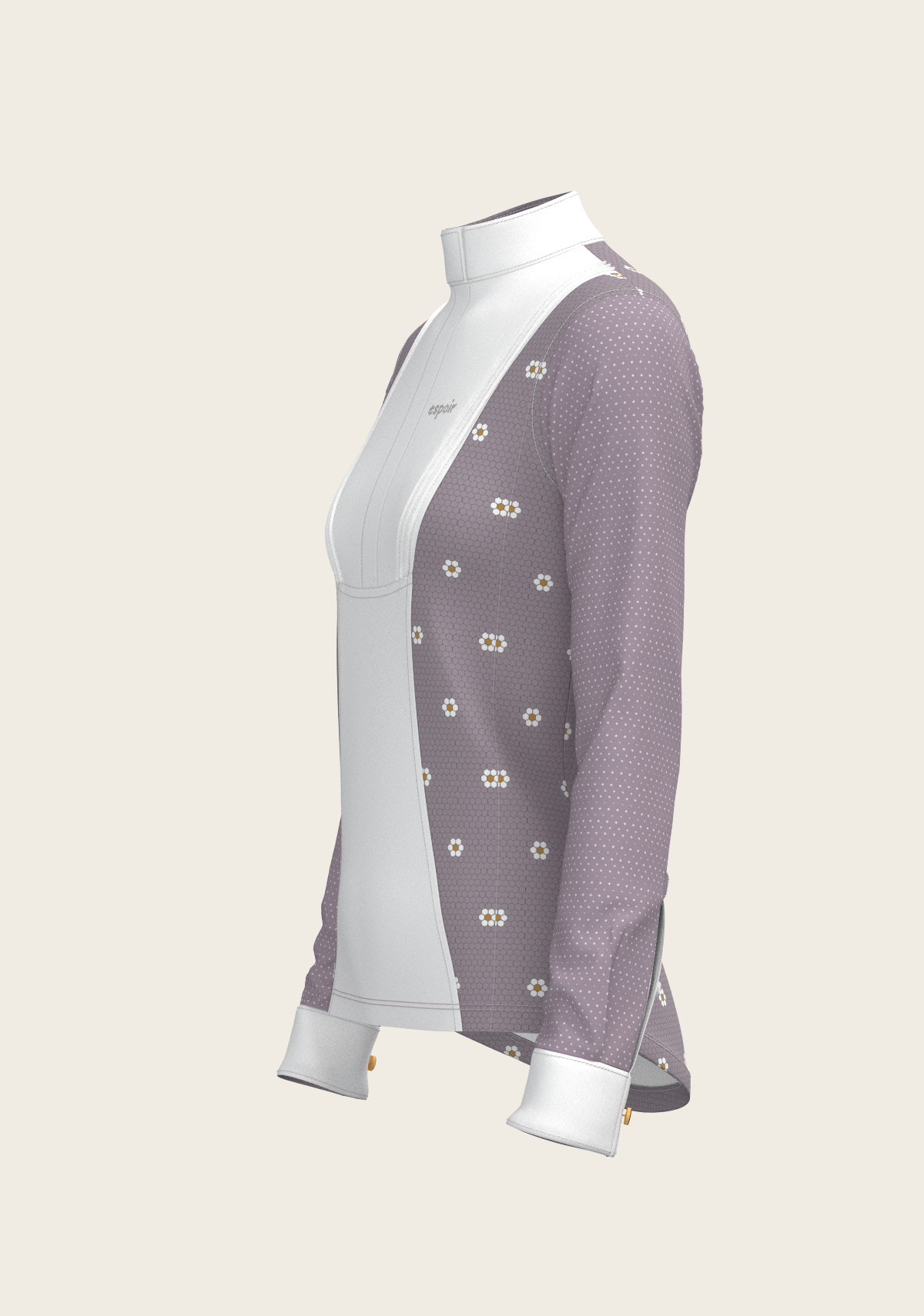 Espoir Short Pleated Long Sleeve Show Shirt, Mosaic Daises in Lavender