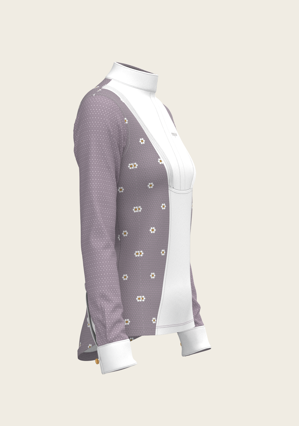 Espoir Short Pleated Long Sleeve Show Shirt, Mosaic Daises in Lavender