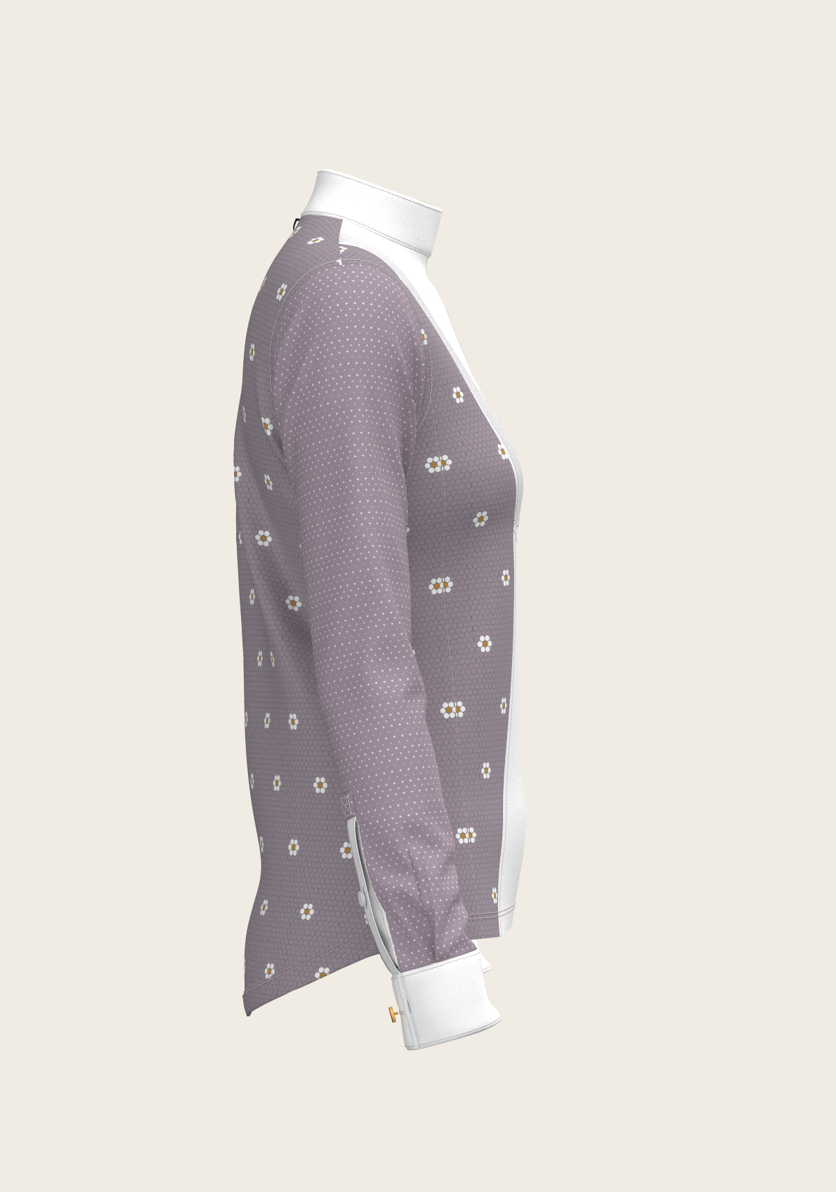 Espoir Short Pleated Long Sleeve Show Shirt, Mosaic Daises in Lavender