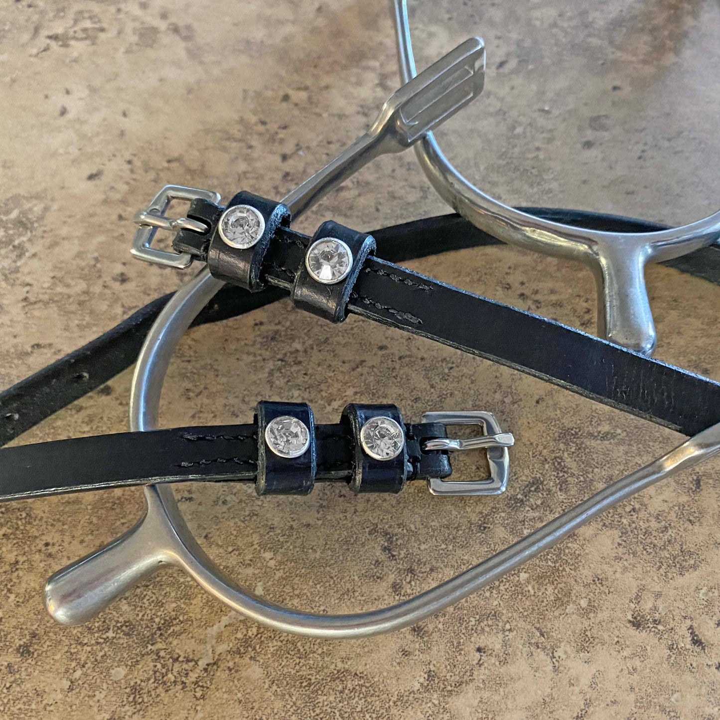 14" Youth Brooklyn Spur Straps, Black, Clear Crystal Bling