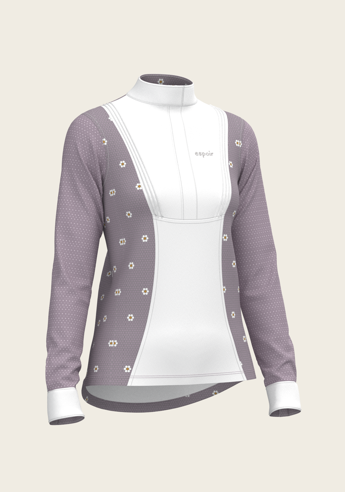 Espoir Short Pleated Long Sleeve Show Shirt, Mosaic Daises in Lavender