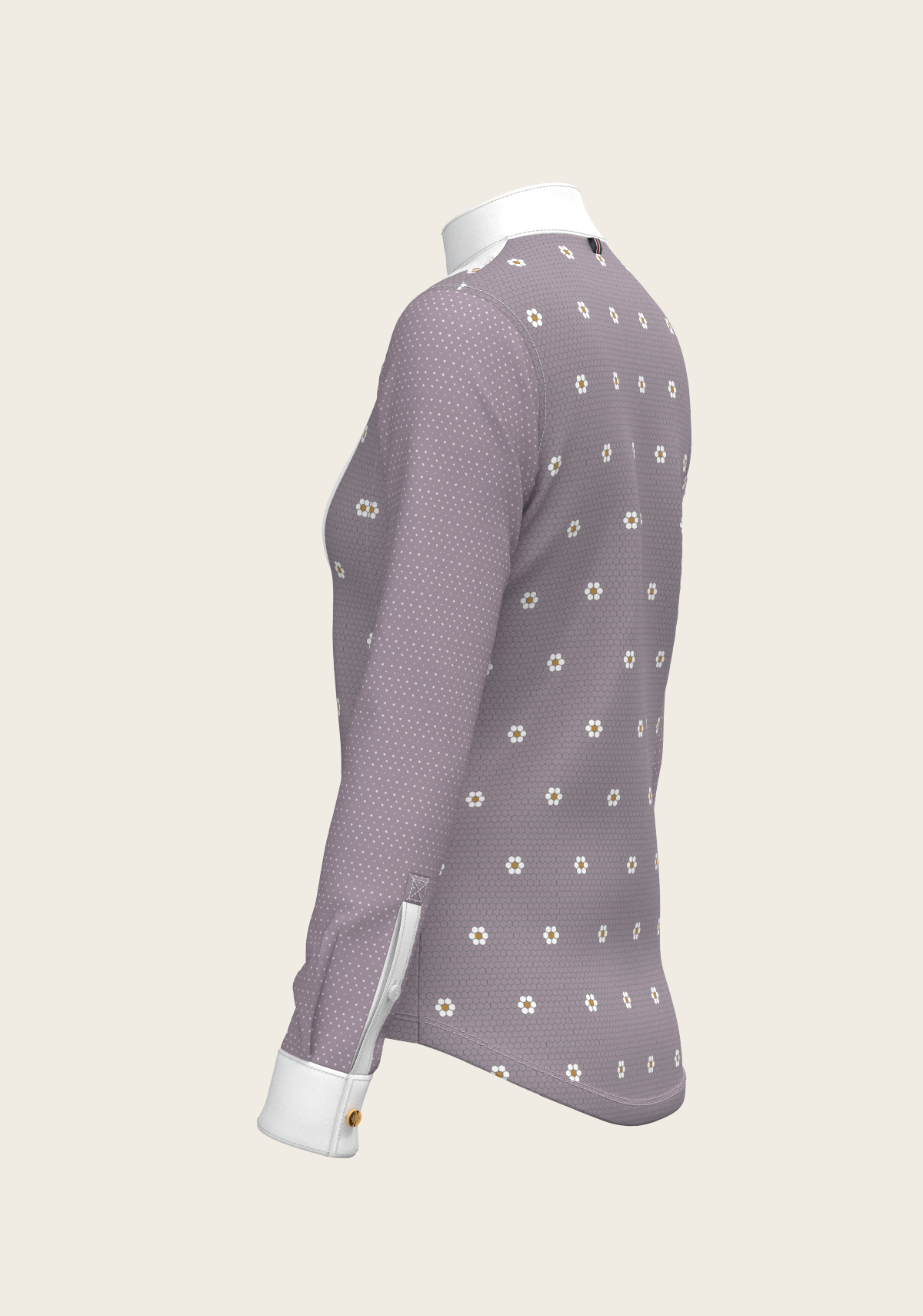 Espoir Short Pleated Long Sleeve Show Shirt, Mosaic Daises in Lavender
