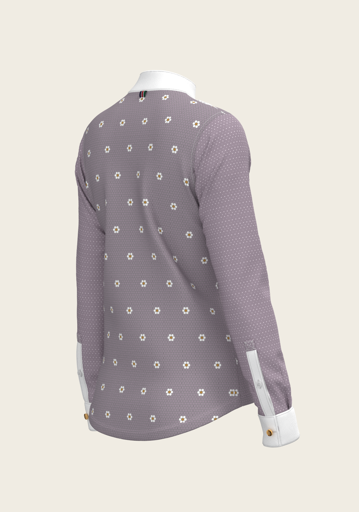 Espoir Short Pleated Long Sleeve Show Shirt, Mosaic Daises in Lavender