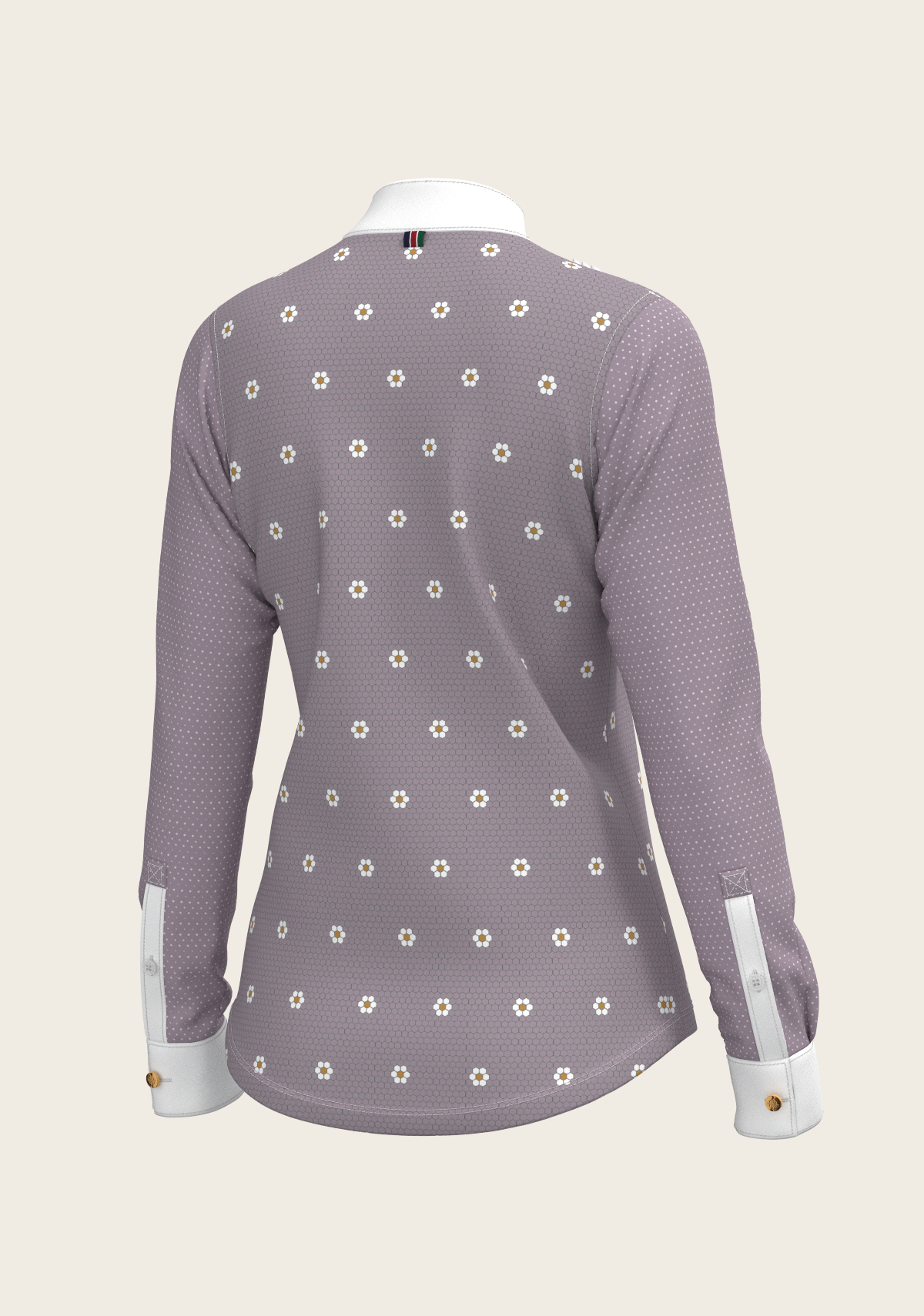 Espoir Short Pleated Long Sleeve Show Shirt, Mosaic Daises in Lavender