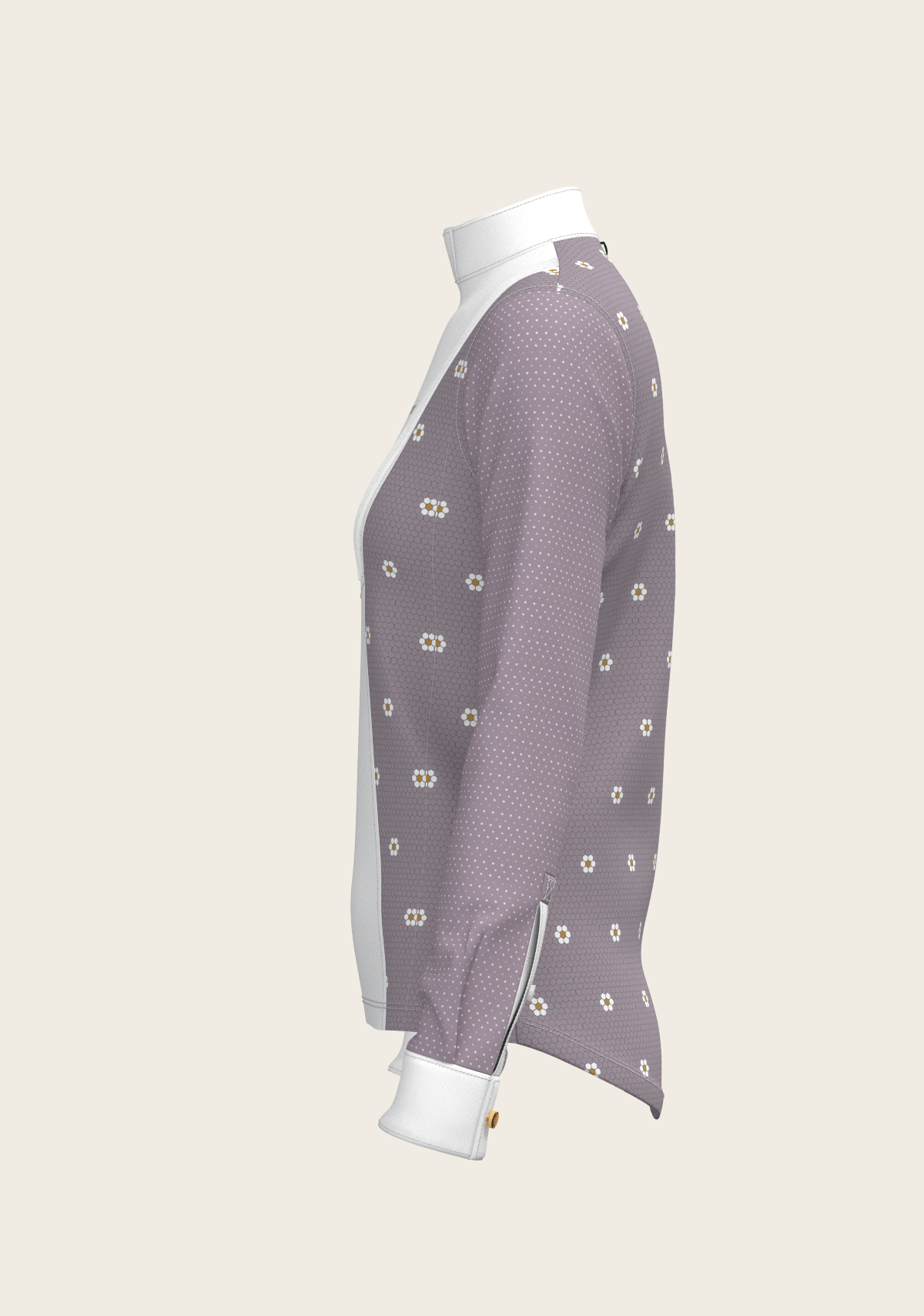 Espoir Short Pleated Long Sleeve Show Shirt, Mosaic Daises in Lavender