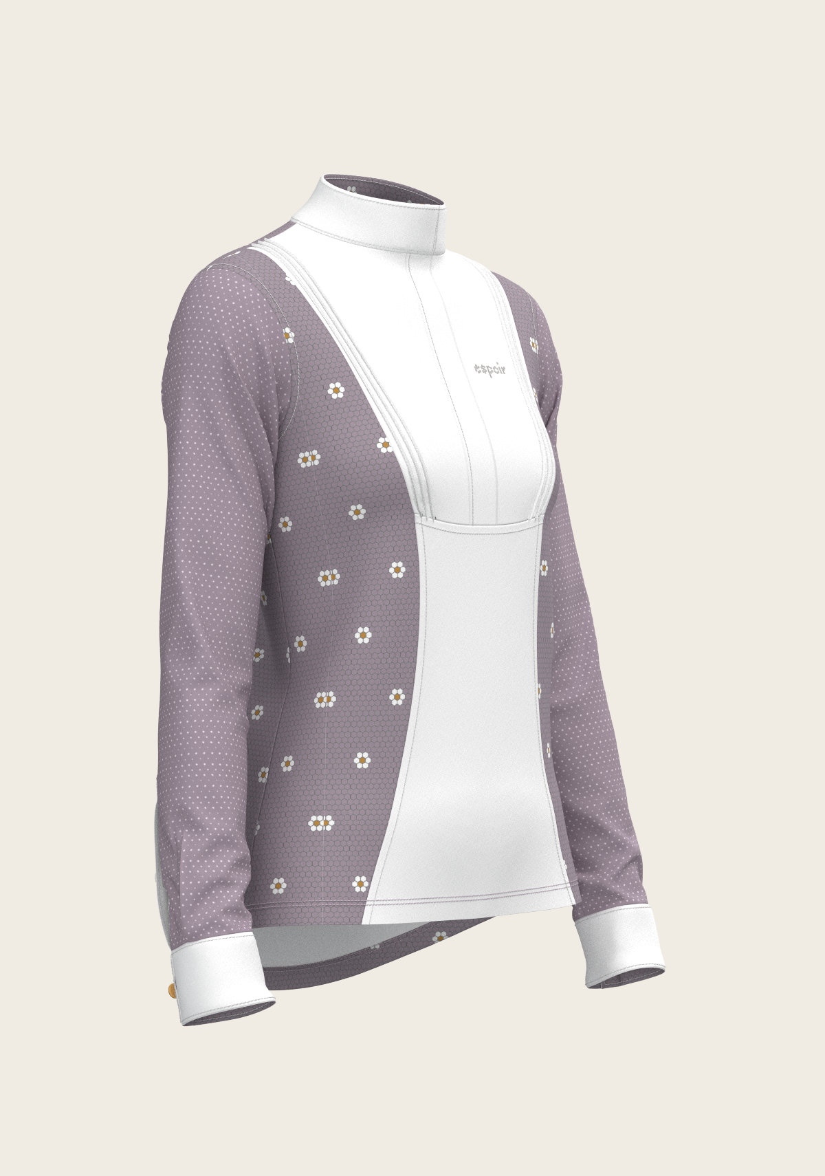 Espoir Short Pleated Long Sleeve Show Shirt, Mosaic Daises in Lavender