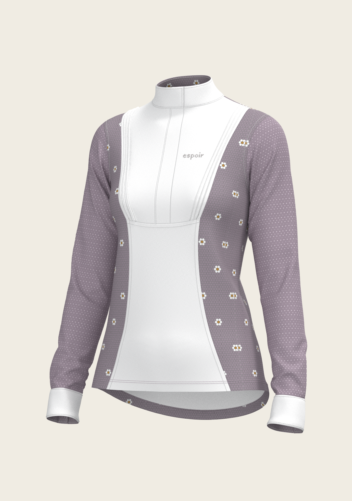 Espoir Short Pleated Long Sleeve Show Shirt, Mosaic Daises in Lavender