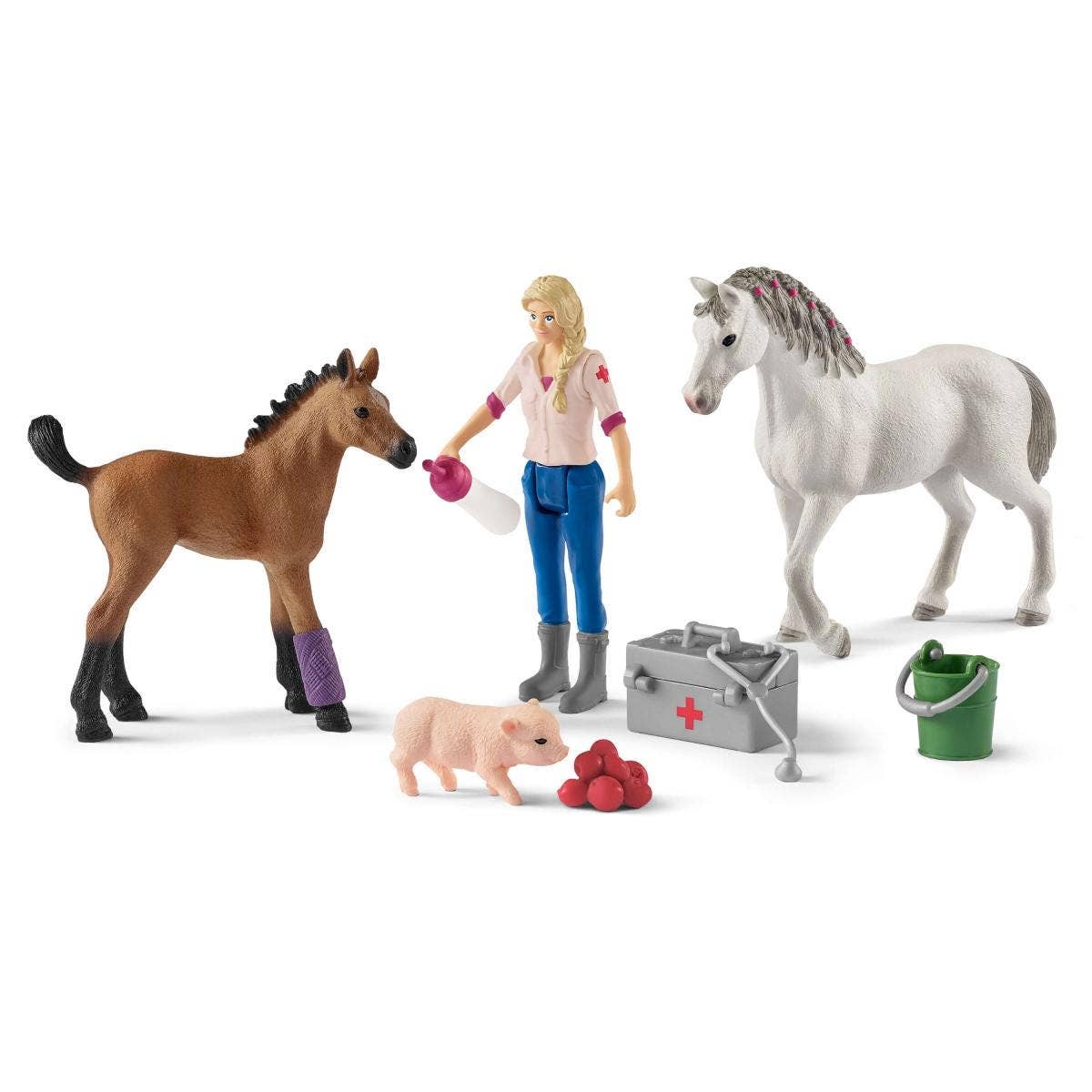 Vet Visiting Mare And Foal Farm Figurine Toys Play Set