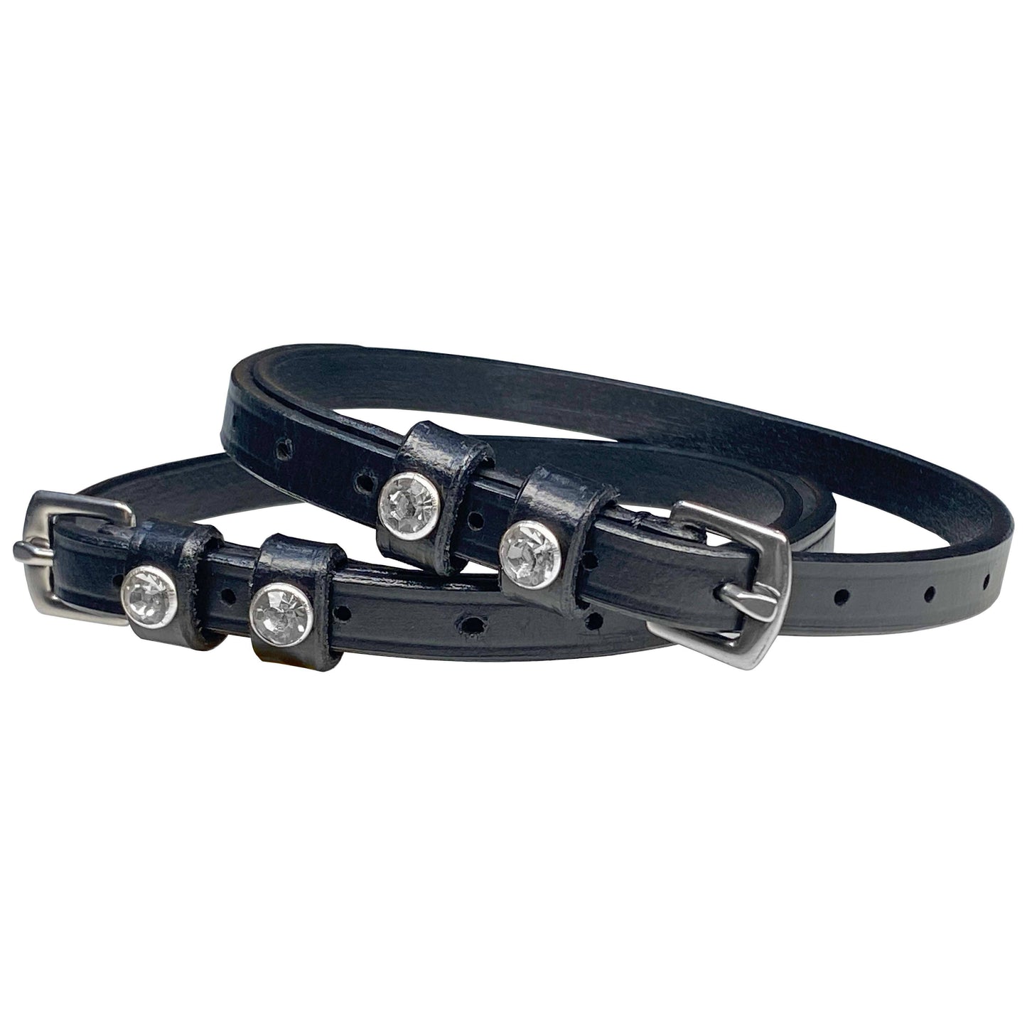 18" Ladies Brooklyn Spur Straps, Black, Clear Crystal Bling
