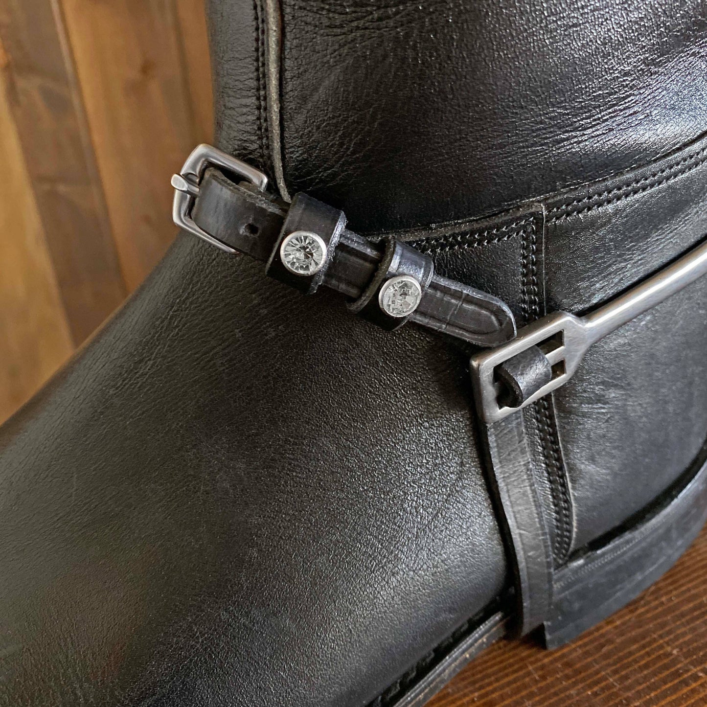 18" Ladies Brooklyn Spur Straps, Black, Clear Crystal Bling