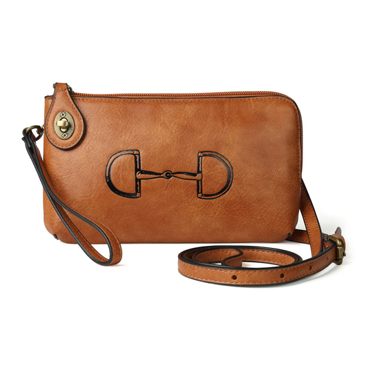 Vintage Snaffle Bit Crossbody Clutch, Brown as